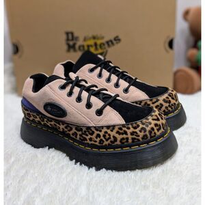 Dr. Martens Buzz 5-Eye Light Tan & Powder Pink Leopard and Suede Shoes UK 7 NIB
